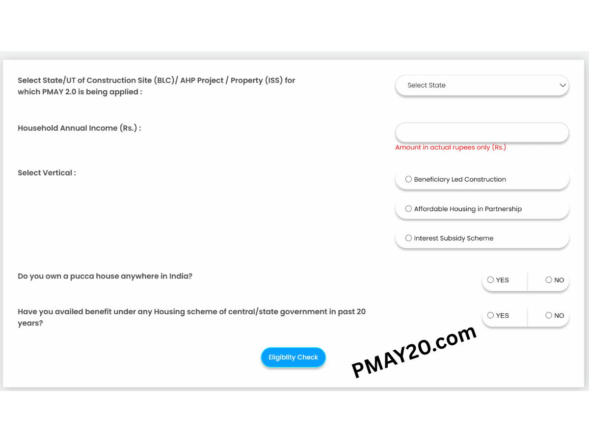PMAY 2.0 Eligibility Check Criteria Online